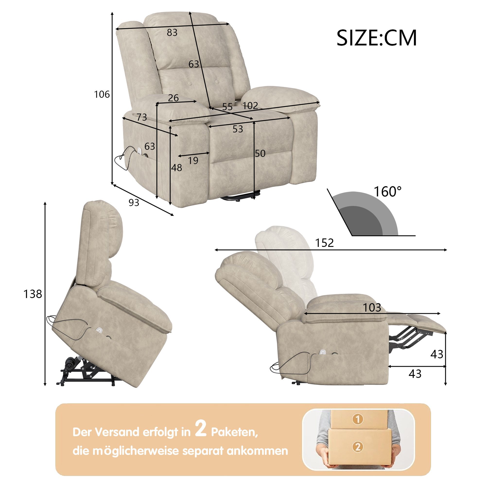 Massagesessel TV-Sessel Elektrisch Massage Relaxsessel Schlafsessel Fernsehsessel-braun 1